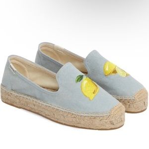 Soludos platform espadrille flats embroidered lemons Size 9